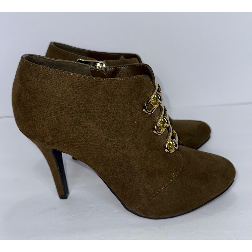 LimeLight Vittoria Brown‎ Stiletto Ankle Booties Zip 8.5 Witchy Officesiren Y2K - Picture 2 of 9